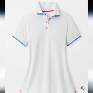 Peter Millar Whitworth Performance Mesh Polo Golf Preppy White Blue Women Size S